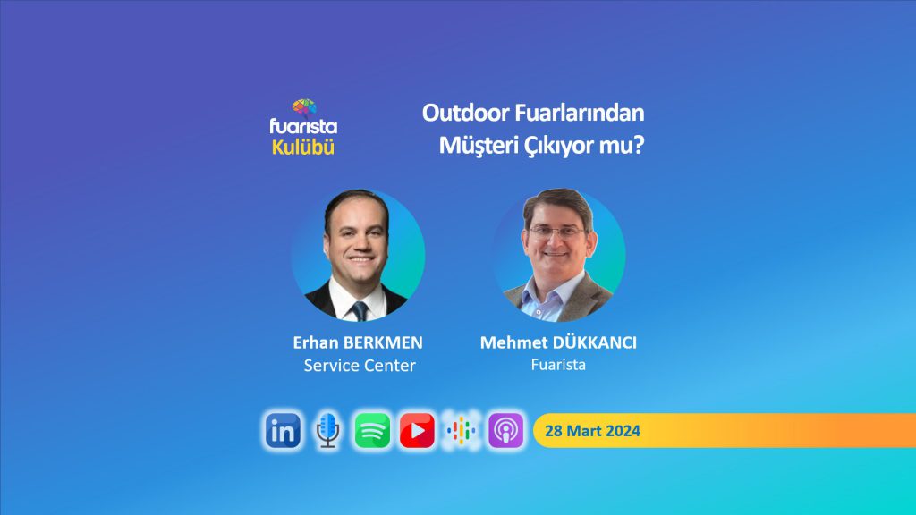 Outdoor Fuarlarından Müşteri Çıkıyor mu? Son zamanlarda bir çok ilde gördüğümüz outdoor fuarlarından müşteri çıkıyor mu? Outdoor tatil ne demek? Türkiye'de ve dünyada outdoor tatil kavramı ne kadar gelişti? Pazarın daha da büyümesini bekliyor muyuz? Tiny house, karavan fuarlarından müşteri çıkıyor mu? Bu fuarlarda sıcak satış oluyor mu?

Fuarista kulübünün 10. buluşmasını 28 Mart Perşembe akşamı saat 21:00 de Linkedin Sesli Etkinlik olarak düzenledik. Konuğumuz Service Center Türkiye yöneticisi, Erhan Berkmen ile sohbet ettik.